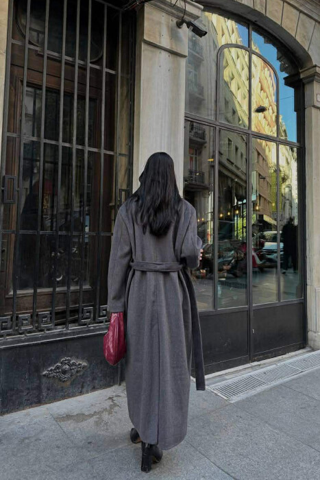 ONE COLOR LACING LONG WOMEN COAT DARK GREY/GEE - 2