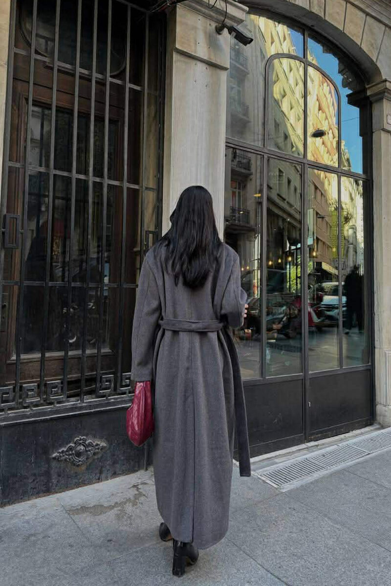 ONE COLOR LACING LONG WOMEN COAT DARK GREY/GEE - 2