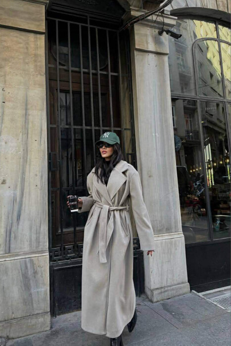 ONE COLOR LACING LONG WOMEN COAT GREY ASH/GRI HIRI - 1