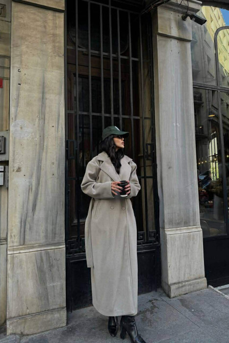 ONE COLOR LACING LONG WOMEN COAT GREY ASH/GRI HIRI - 2