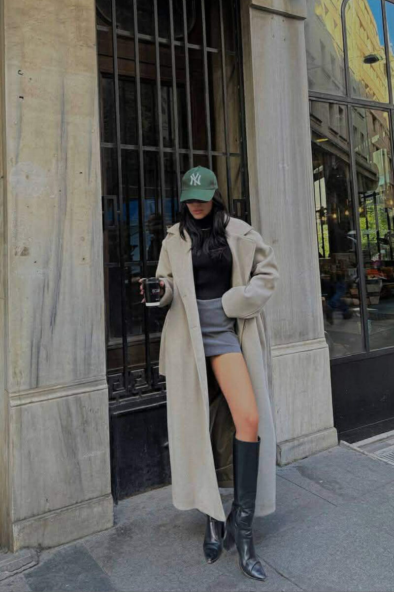 ONE COLOR LACING LONG WOMEN COAT GREY ASH/GRI HIRI - 4