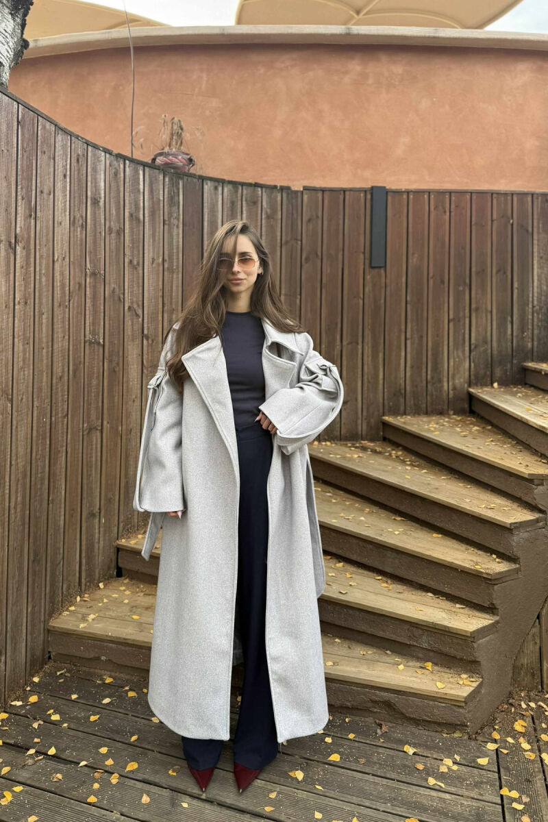 ONE COLOR LACING LONG WOMEN COAT LIGHT GREY/GZ - 1