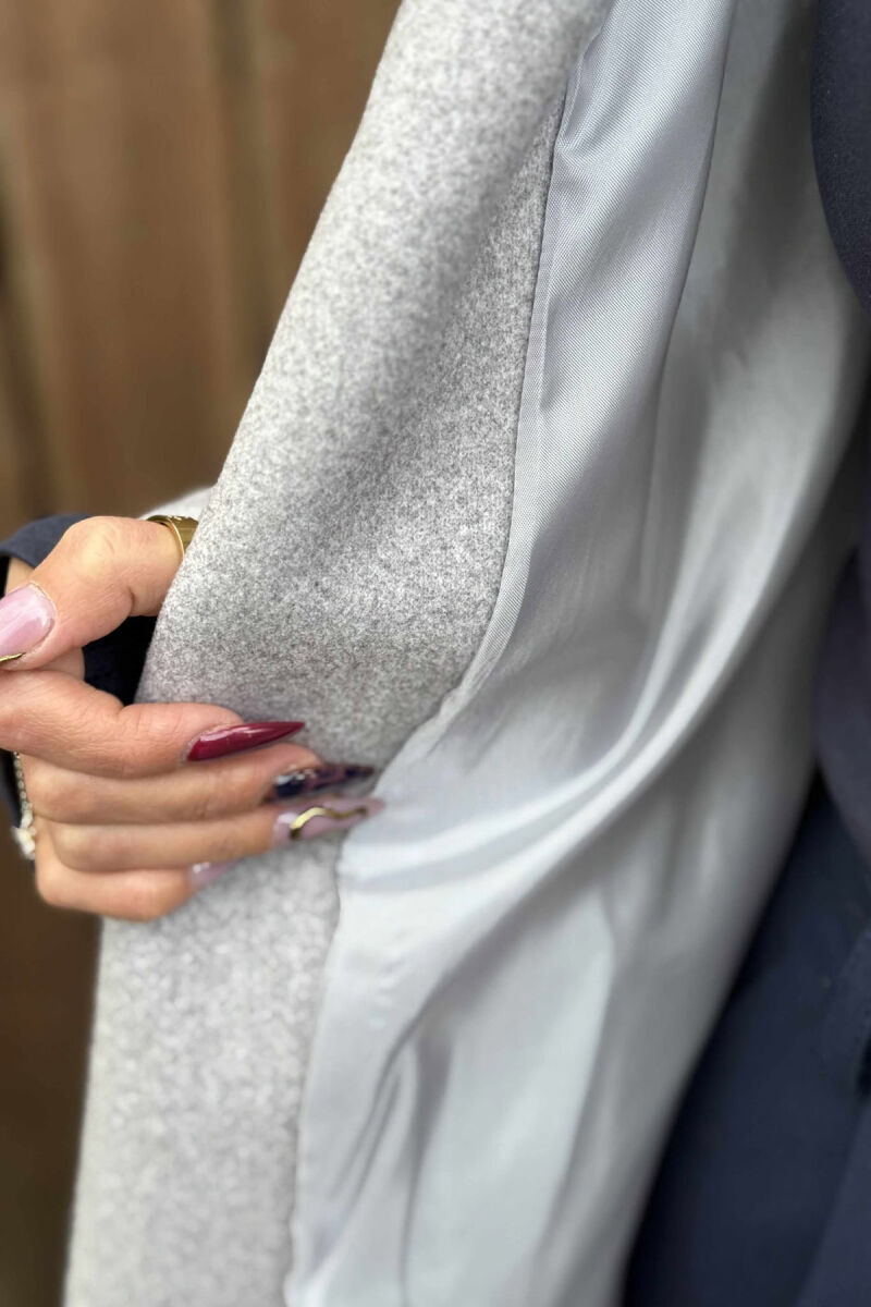 ONE COLOR LACING LONG WOMEN COAT LIGHT GREY/GZ - 4