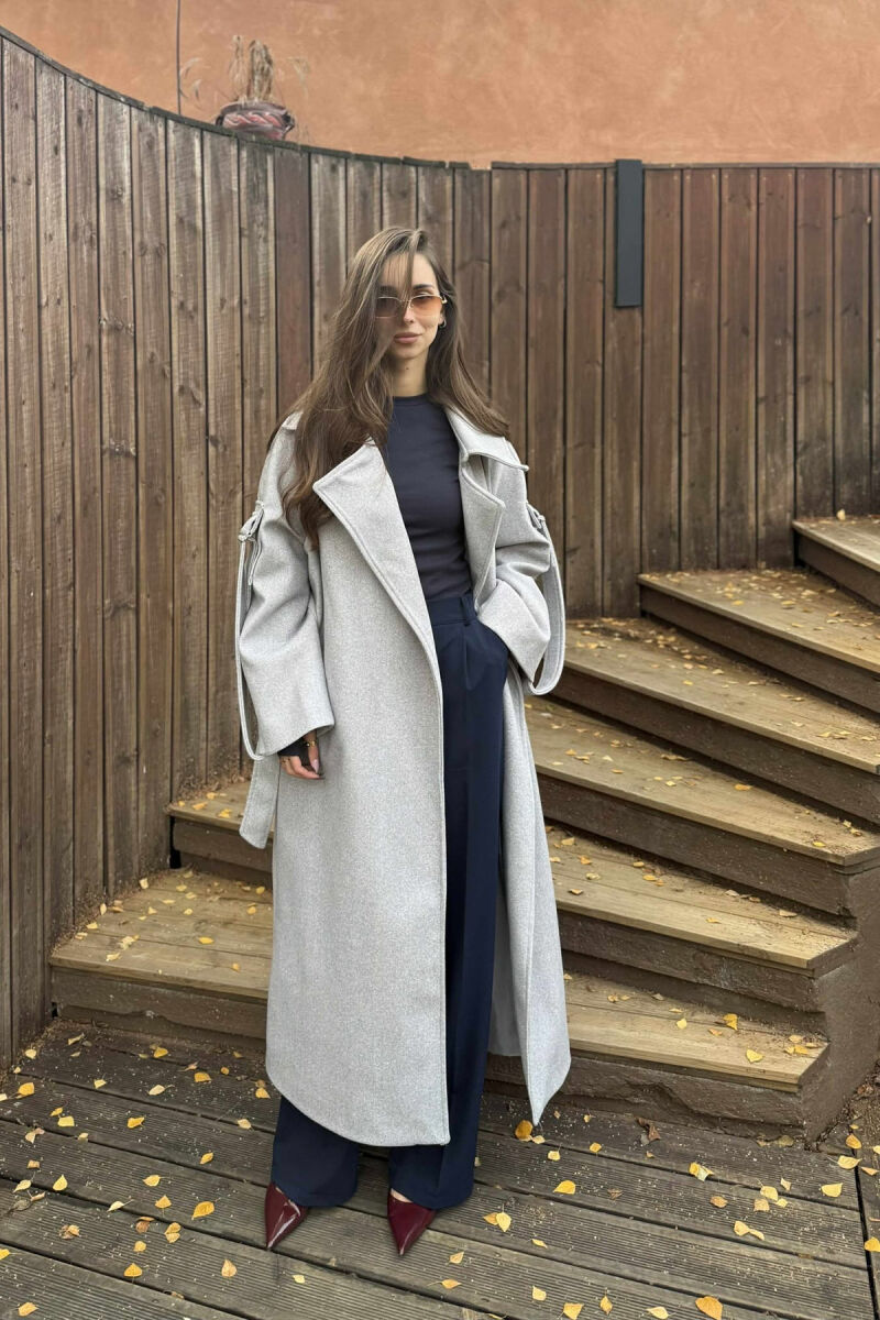 ONE COLOR LACING LONG WOMEN COAT LIGHT GREY/GZ - 6