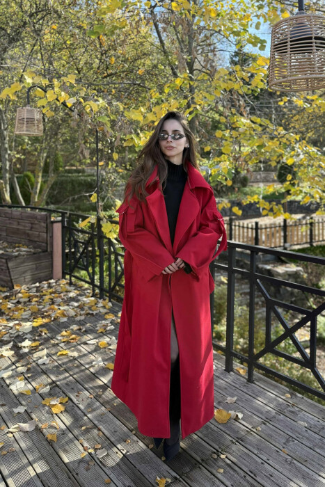 ONE COLOR LACING LONG WOMEN COAT RED/E KUQE 