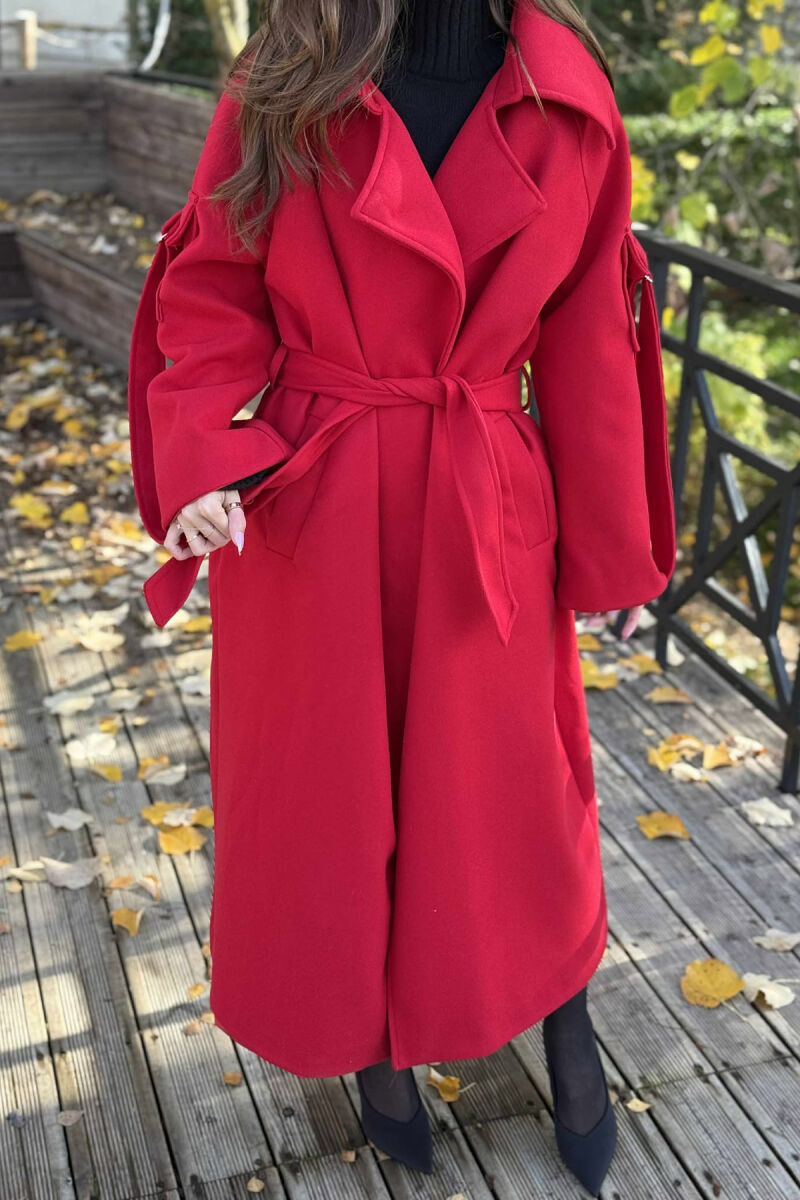 ONE COLOR LACING LONG WOMEN COAT RED/E KUQE - 4
