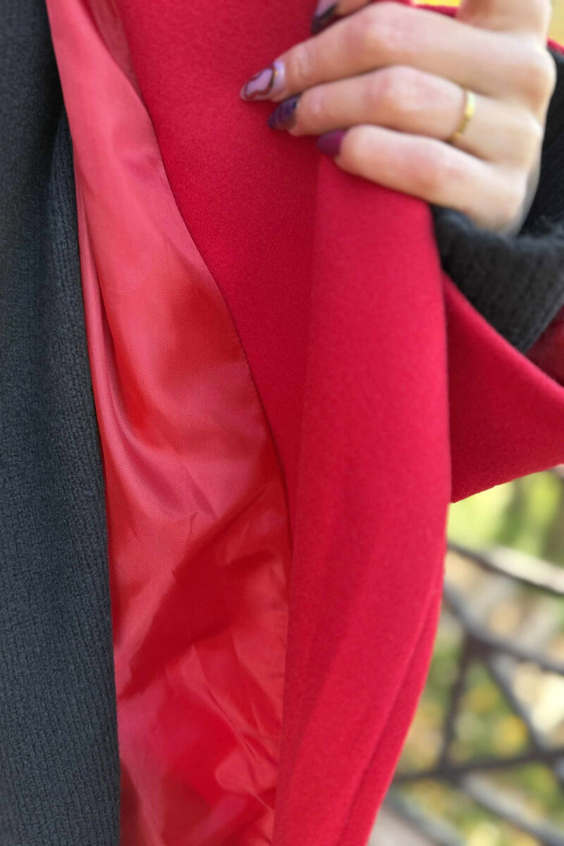 ONE COLOR LACING LONG WOMEN COAT RED/E KUQE - 6