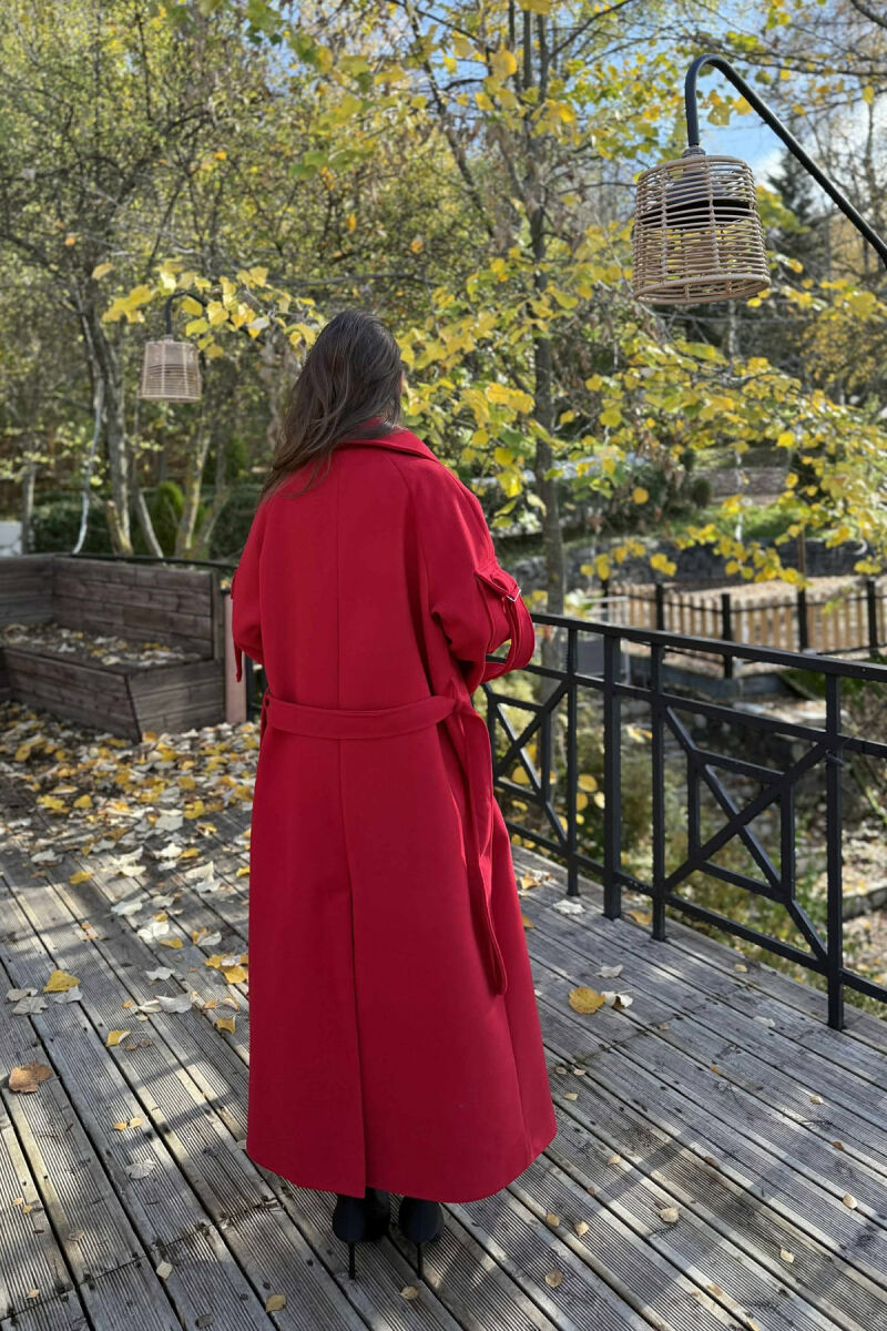 ONE COLOR LACING LONG WOMEN COAT RED/E KUQE - 7