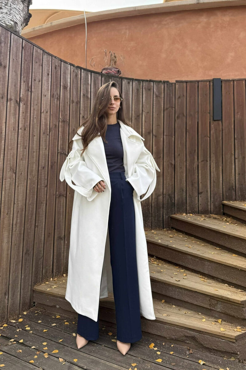 ONE COLOR LACING LONG WOMEN COAT WHITE-E BARDHE - 1