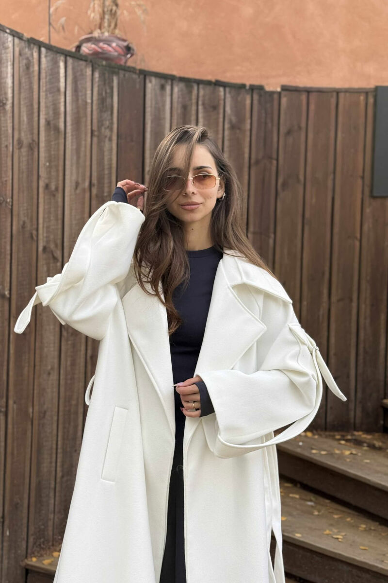 ONE COLOR LACING LONG WOMEN COAT WHITE-E BARDHE - 2
