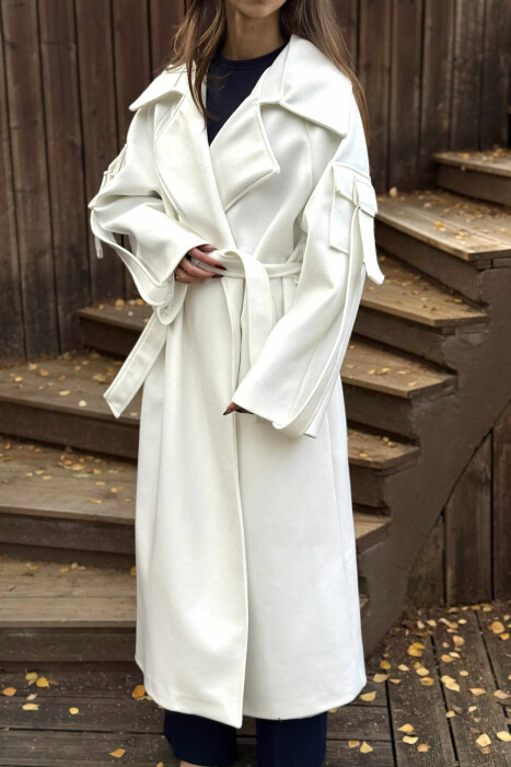 ONE COLOR LACING LONG WOMEN COAT WHITE-E BARDHE - 5