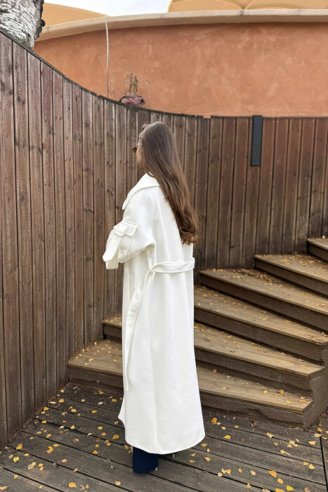 ONE COLOR LACING LONG WOMEN COAT WHITE-E BARDHE - 6