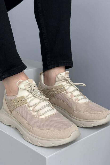 ONE COLOR LACING PLATFORM MEN SNEAKERS BEIGE/BEZHE - KLAUDIO FASHION