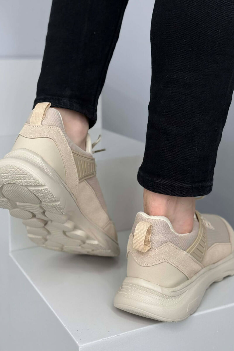 ONE COLOR LACING PLATFORM MEN SNEAKERS BEIGE/BEZHE - 2