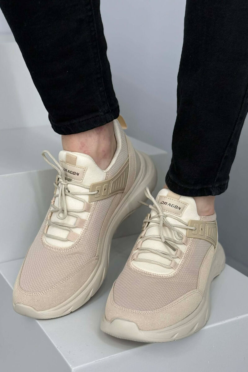 ONE COLOR LACING PLATFORM MEN SNEAKERS BEIGE/BEZHE - 3