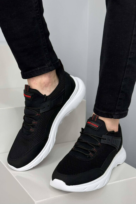 ONE COLOR LACING PLATFORM MEN SNEAKERS BLACK-RED/ZEKU - 3