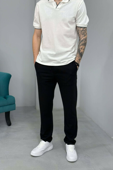 ONE COLOR LACING SEMI ELASTIC WAIST MEN PANTS BLACK/ E ZEZE - KLAUDIO FASHION