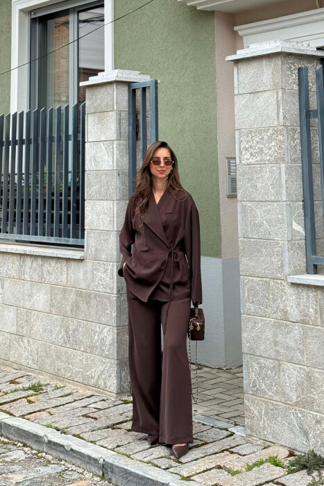 ONE COLOR LACING SHIRT + TROUSERS WOMAN SET BROWN/KAFE 