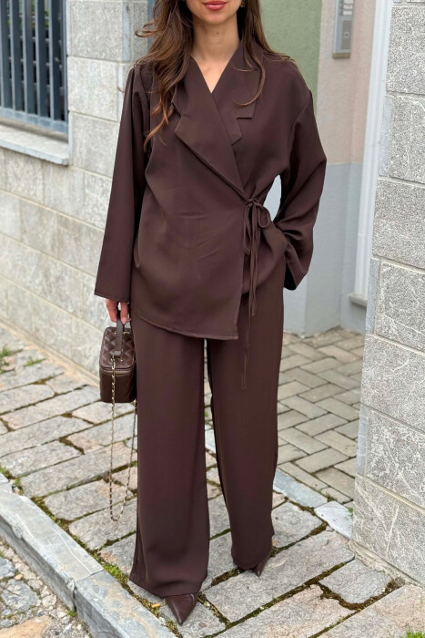 ONE COLOR LACING SHIRT + TROUSERS WOMAN SET BROWN/KAFE - 4