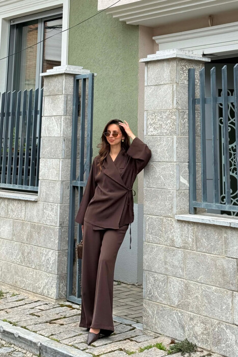 ONE COLOR LACING SHIRT + TROUSERS WOMAN SET BROWN/KAFE - 5