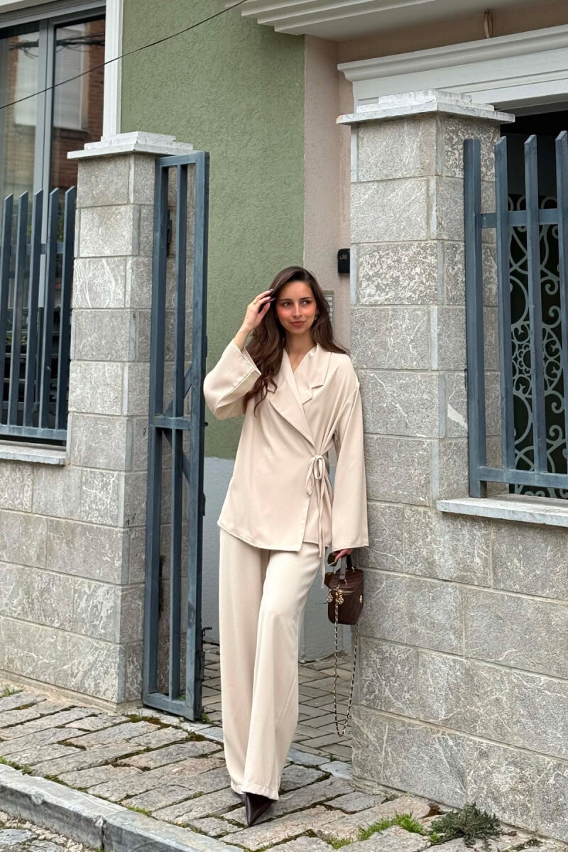 ONE COLOR LACING SHIRT + TROUSERS WOMAN SET CREAM/KREM - 1