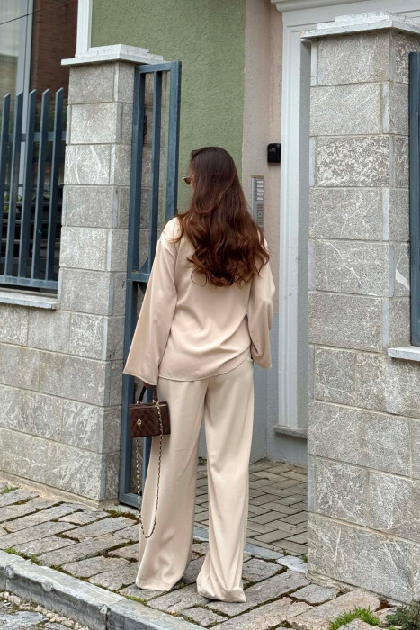 ONE COLOR LACING SHIRT + TROUSERS WOMAN SET CREAM/KREM - 5
