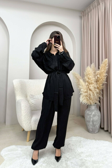 ONE COLOR LACING SHIRT+ TROUSERS WOMEN SET BLACK/ E ZEZE 