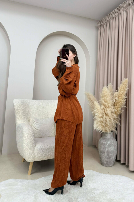 ONE COLOR LACING SHIRT+ TROUSERS WOMEN SET BRICK/TULLE - 3