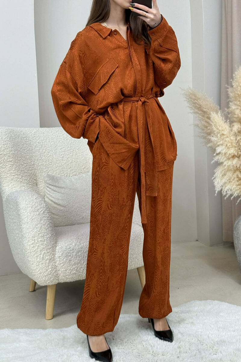 ONE COLOR LACING SHIRT+ TROUSERS WOMEN SET BRICK/TULLE - 4