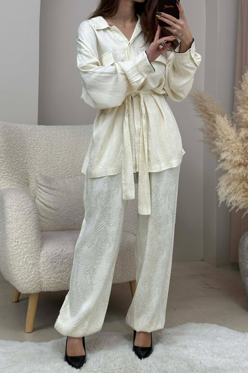 ONE COLOR LACING SHIRT+ TROUSERS WOMEN SET CREAM/KREM - 4