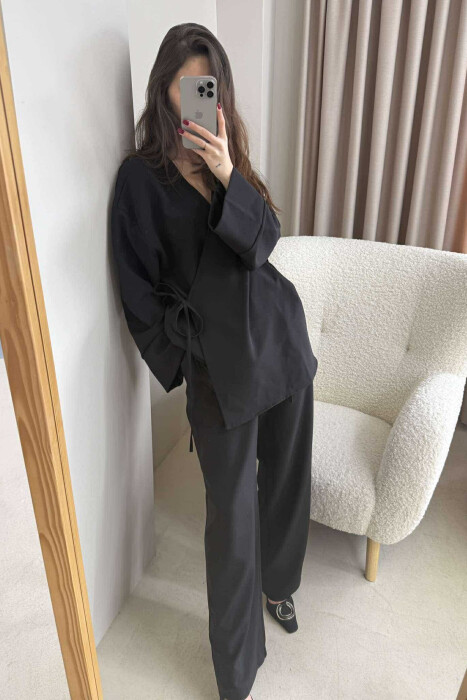 ONE COLOR LACING SHIRT+TROUSERS WOMEN SET BLACK/ E ZEZE - 1