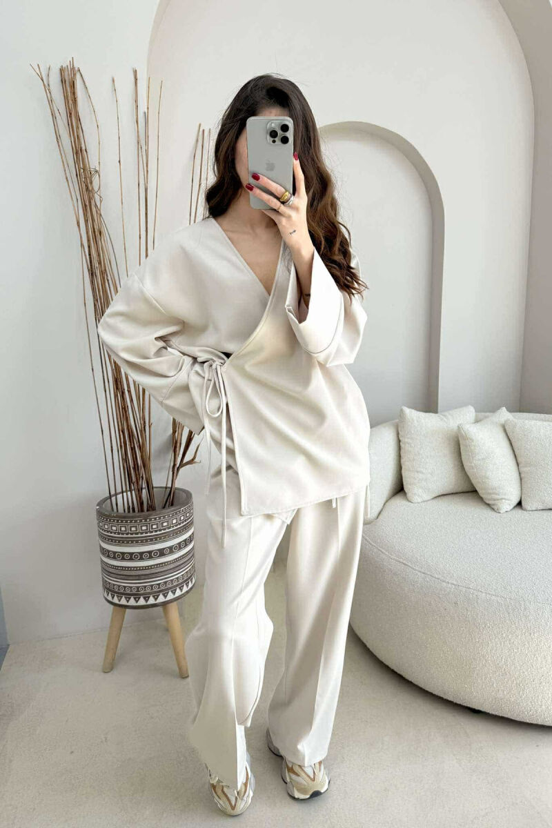 ONE COLOR LACING SHIRT+TROUSERS WOMEN SET CREAM/KREM - 1