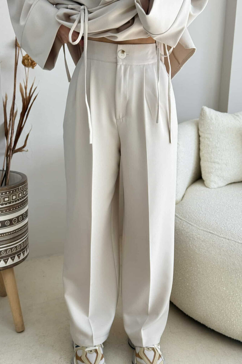 ONE COLOR LACING SHIRT+TROUSERS WOMEN SET CREAM/KREM - 2