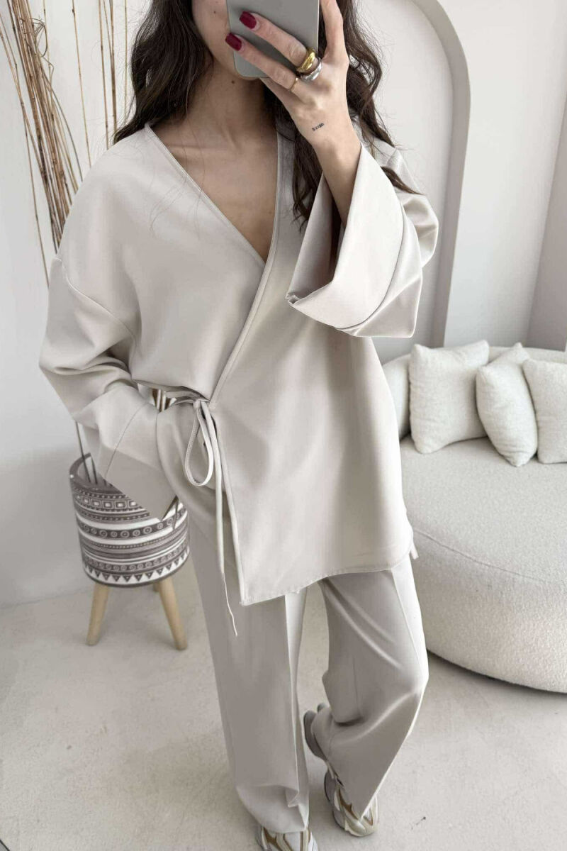 ONE COLOR LACING SHIRT+TROUSERS WOMEN SET CREAM/KREM - 3