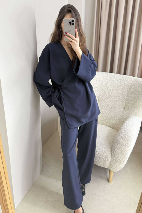 ONE COLOR LACING SHIRT+TROUSERS WOMEN SET DARK BLUE/BEE 