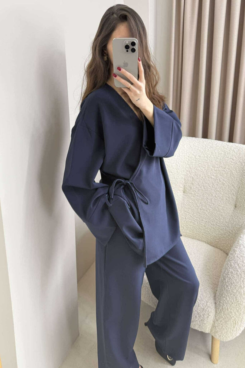 ONE COLOR LACING SHIRT+TROUSERS WOMEN SET DARK BLUE/BEE - 2