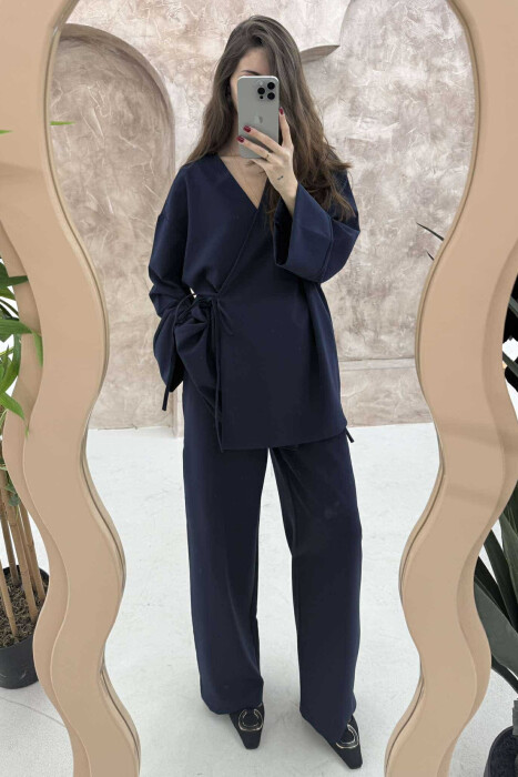 ONE COLOR LACING SHIRT+TROUSERS WOMEN SET DARK BLUE/BEE - 3