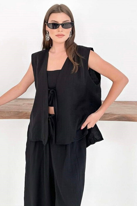 ONE COLOR LACING VEST+CROP TOP+TROUSERS WOMAN SET BLACK/ E ZEZE - 3