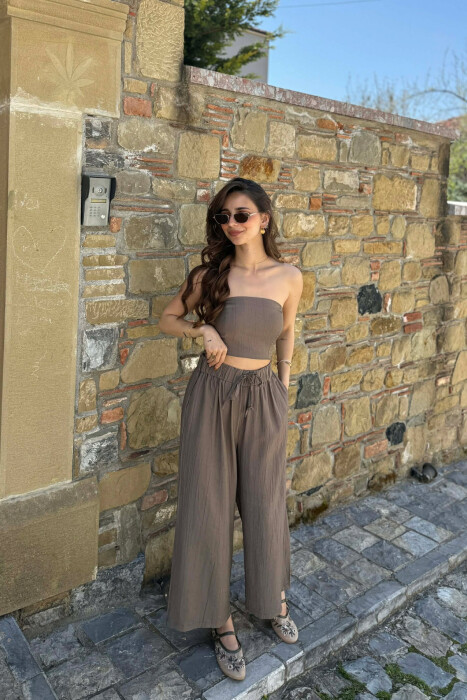 ONE COLOR LACING VEST+CROP TOP+TROUSERS WOMAN SET DARK KHAKI/KAKI E ERRET - 4