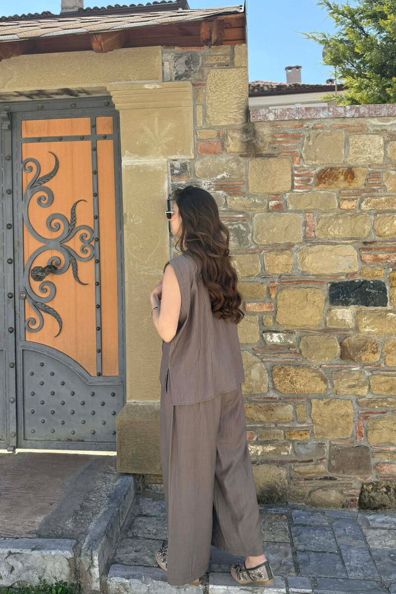 ONE COLOR LACING VEST+CROP TOP+TROUSERS WOMAN SET DARK KHAKI/KAKI E ERRET - 8