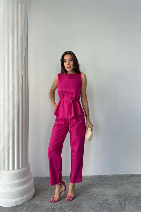 ONE COLOR LACING VEST+TROUSERS WOMEN SET FUCHSIA/CIKLAMI 