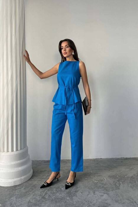 ONE COLOR LACING VEST+TROUSERS WOMEN SET LIGHT BLUE-LIGHT BLUE/BZ-BZ 