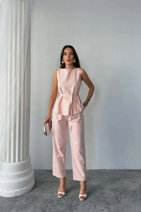 ONE COLOR LACING VEST+TROUSERS WOMEN SET POWDER/PUDER 