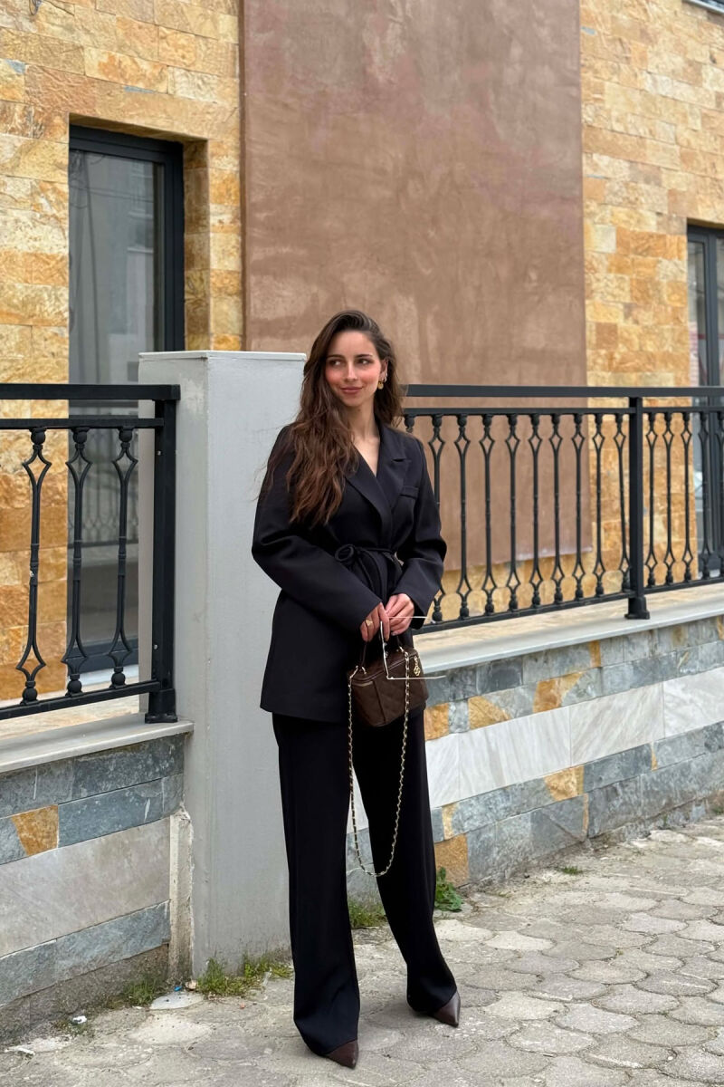 ONE COLOR LACING WAIST JACKET + TROUSERS WOMAN SET BLACK/ E ZEZE - 1