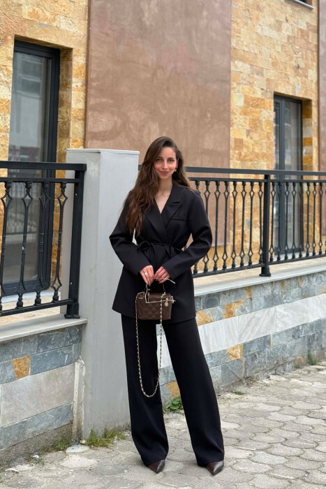 ONE COLOR LACING WAIST JACKET + TROUSERS WOMAN SET BLACK/ E ZEZE - 2