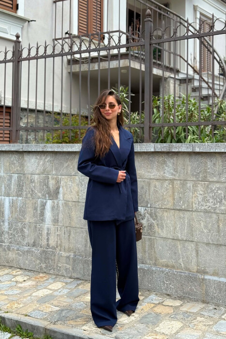 ONE COLOR LACING WAIST JACKET + TROUSERS WOMAN SET BLUE/BLU - 1