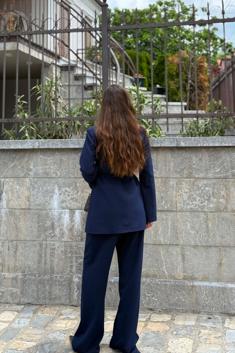 ONE COLOR LACING WAIST JACKET + TROUSERS WOMAN SET BLUE/BLU - 3
