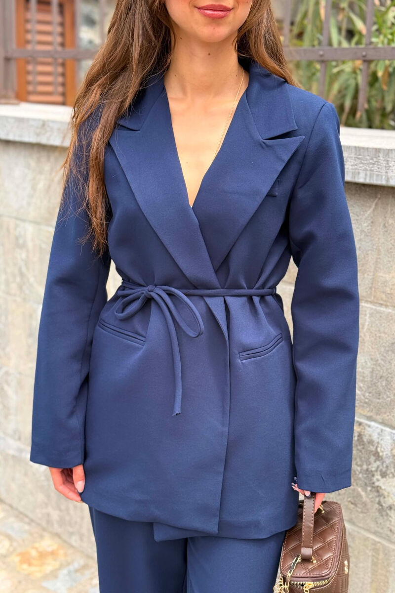 ONE COLOR LACING WAIST JACKET + TROUSERS WOMAN SET BLUE/BLU - 4