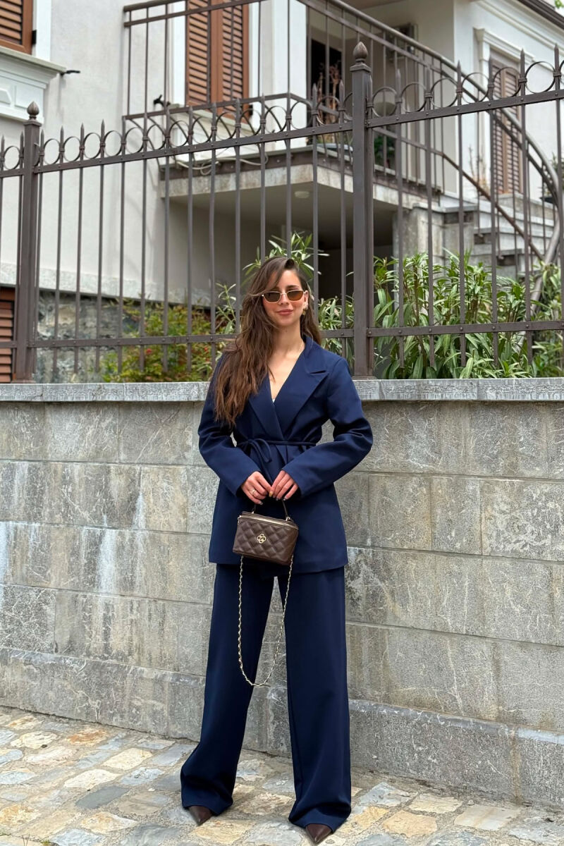 ONE COLOR LACING WAIST JACKET + TROUSERS WOMAN SET BLUE/BLU - 5