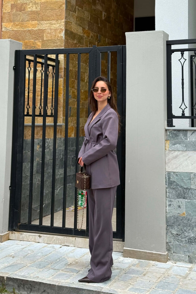 ONE COLOR LACING WAIST JACKET + TROUSERS WOMAN SET GREY/GRI - 3